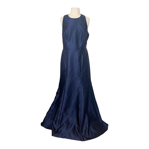 NWT Alfred Sung Princess Line Satin Twill Trumpet Maxi Dress Midnight Navy 16 - Picture 2 of 11